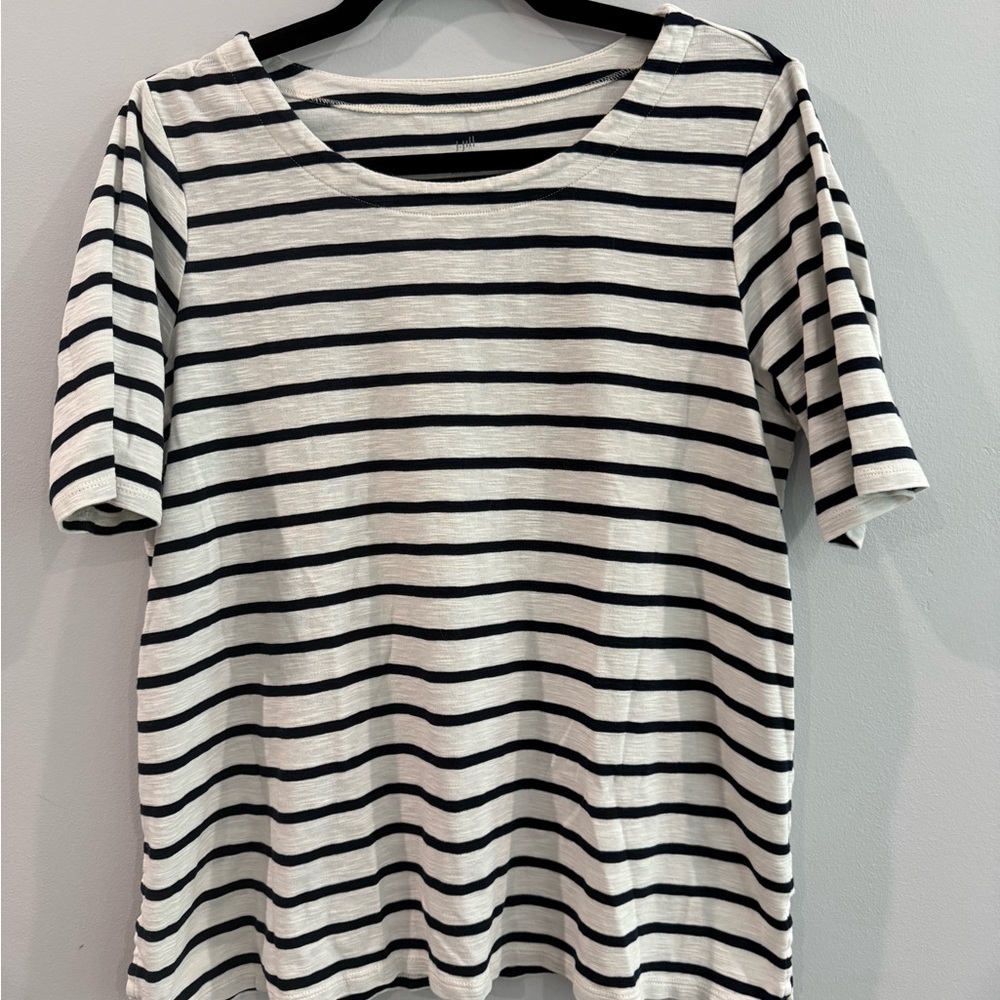 SOLD - J.Jill ~  Medium Pima-Slub Scoop-Neck Tee White With Black Stripes